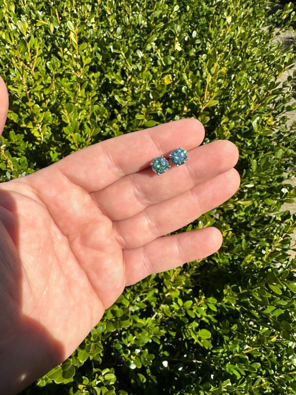 Tiffany Blue Green MOISSANITE Solitaire Stud Earrings - 925 Silver - 3mm-8mm - 0.2-4ct