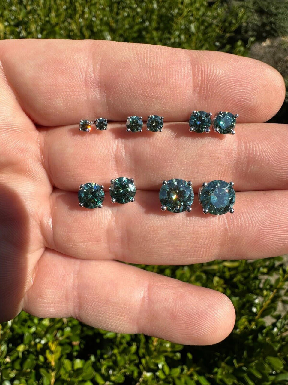 Tiffany Blue Green MOISSANITE Solitaire Stud Earrings - 925 Silver - 3mm-8mm - 0.2-4ct