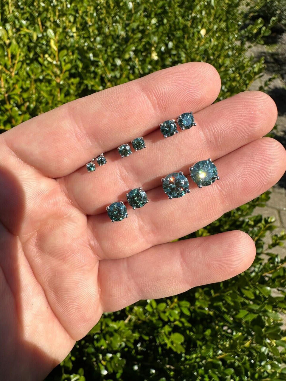 Tiffany Blue Green MOISSANITE Solitaire Stud Earrings - 925 Silver - 3mm-8mm - 0.2-4ct