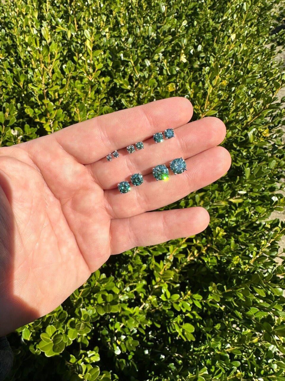 Tiffany Blue Green MOISSANITE Solitaire Stud Earrings - 925 Silver - 3mm-8mm - 0.2-4ct