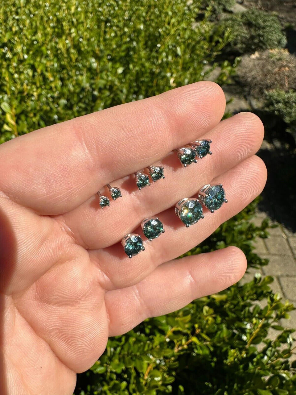 Tiffany Blue Green MOISSANITE Solitaire Stud Earrings - 925 Silver - 3mm-8mm - 0.2-4ct