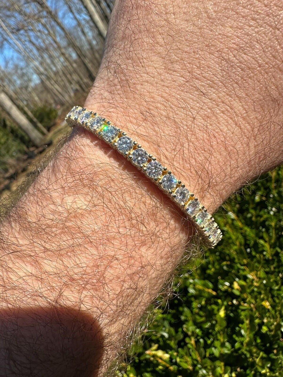 MOISSANITE Reinvented Tennis Bracelet Iced Out On All Sides - 14k Gold Vermeil 925 Silver - 5mm - 6" - 9"