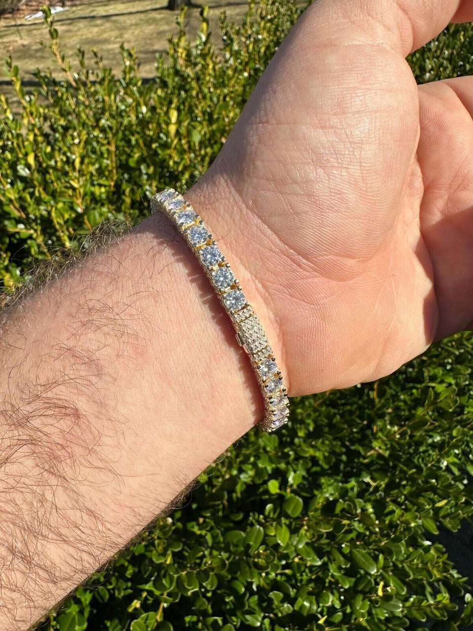 MOISSANITE Reinvented Tennis Bracelet Iced Out On All Sides - 14k Gold Vermeil 925 Silver - 5mm - 6" - 9"