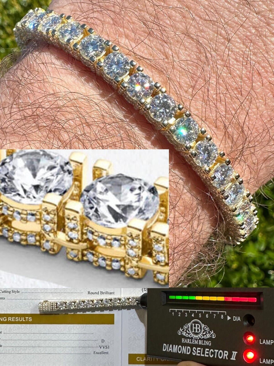 MOISSANITE Reinvented Tennis Bracelet Iced Out On All Sides - 14k Gold Vermeil 925 Silver - 5mm - 6" - 9"