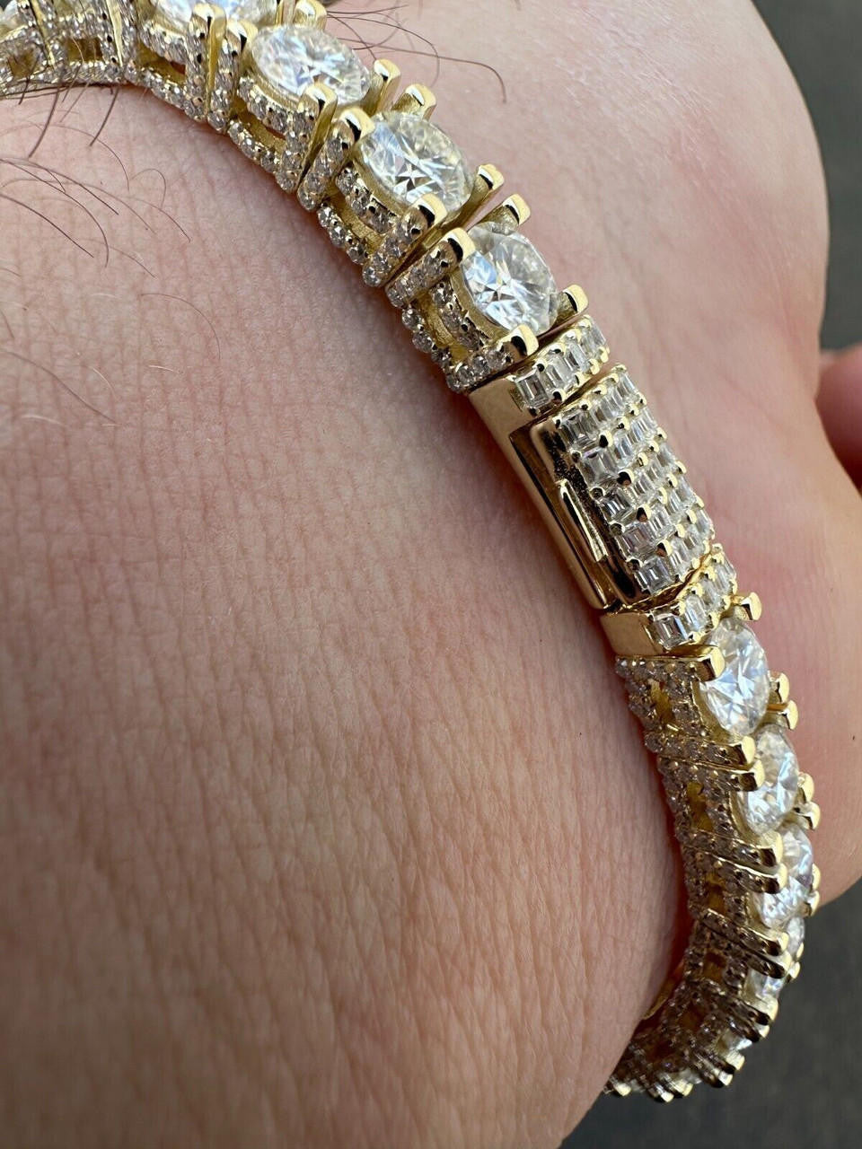 MOISSANITE Reinvented Tennis Bracelet Iced Out On All Sides - 14k Gold Vermeil 925 Silver - 5mm - 6" - 9"