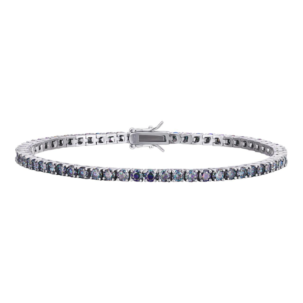 Real Iced Blue MOISSANITE 3mm Tennis Bracelet 925 Silver Pass Diamond Tester