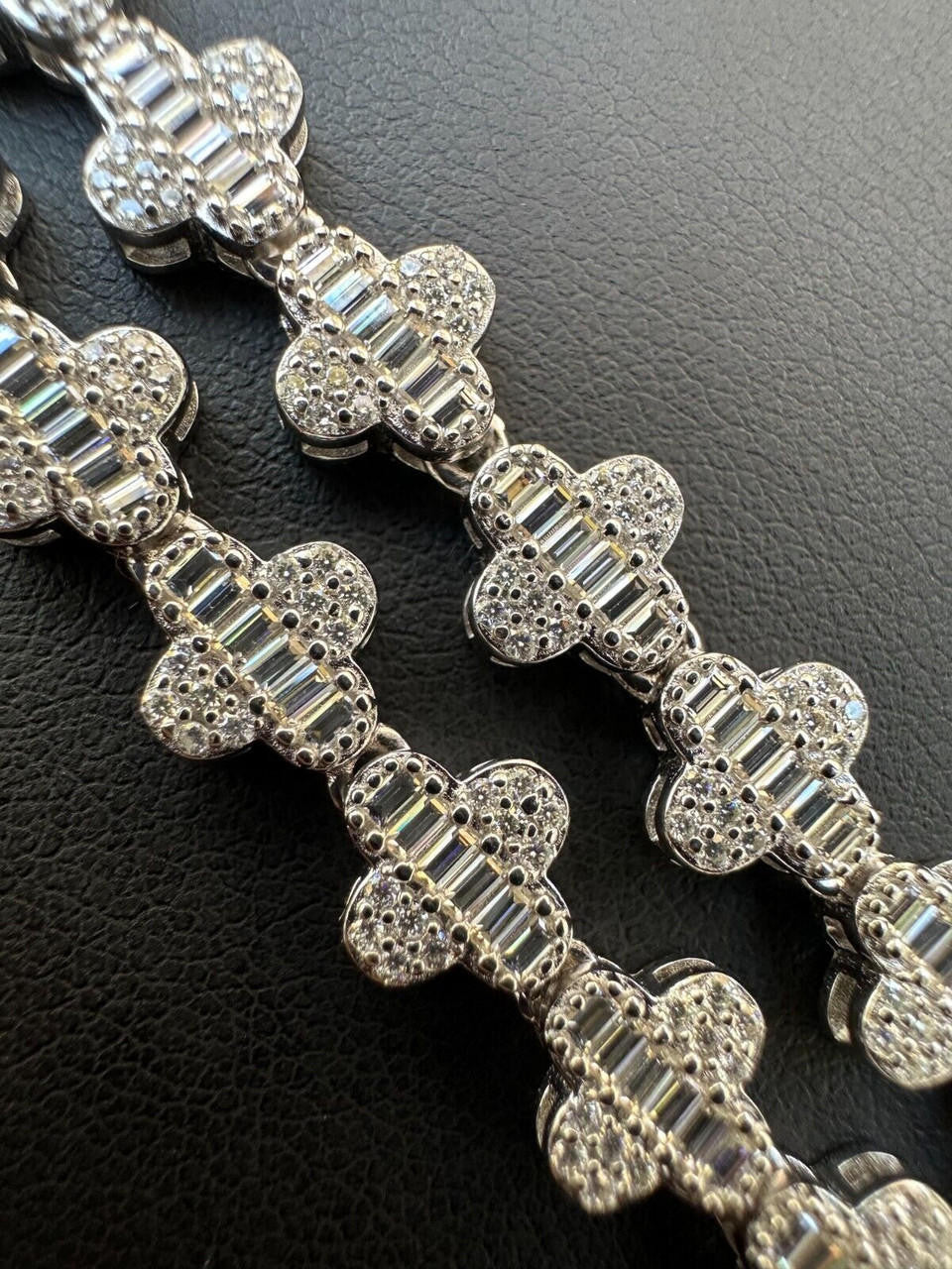 MOISSANITE Baguette Clover Chain Necklace Iced Out - 925 Silver - 8mm - 14"-24"