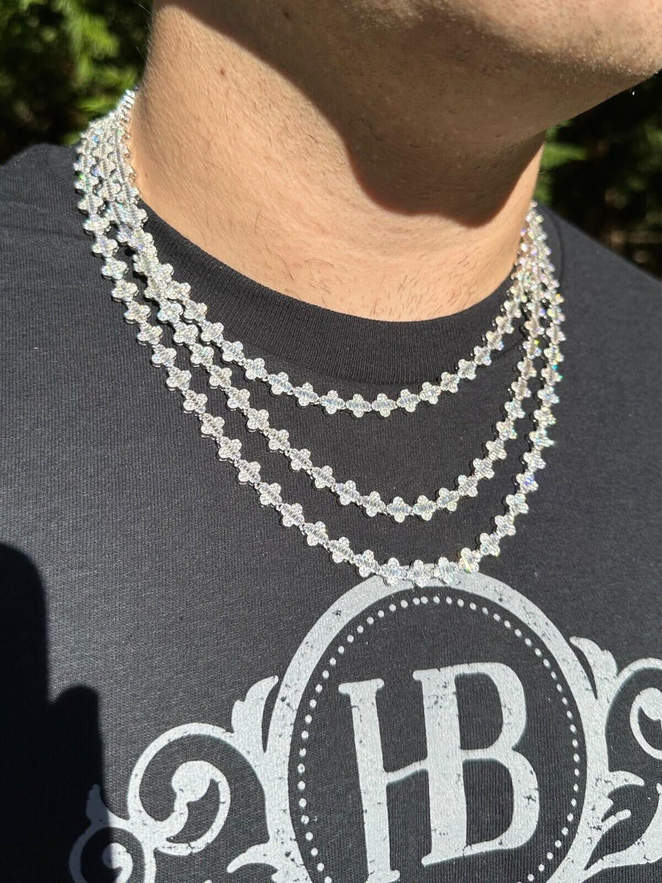 MOISSANITE Baguette Clover Chain Necklace Iced Out - 925 Silver - 8mm - 14"-24"