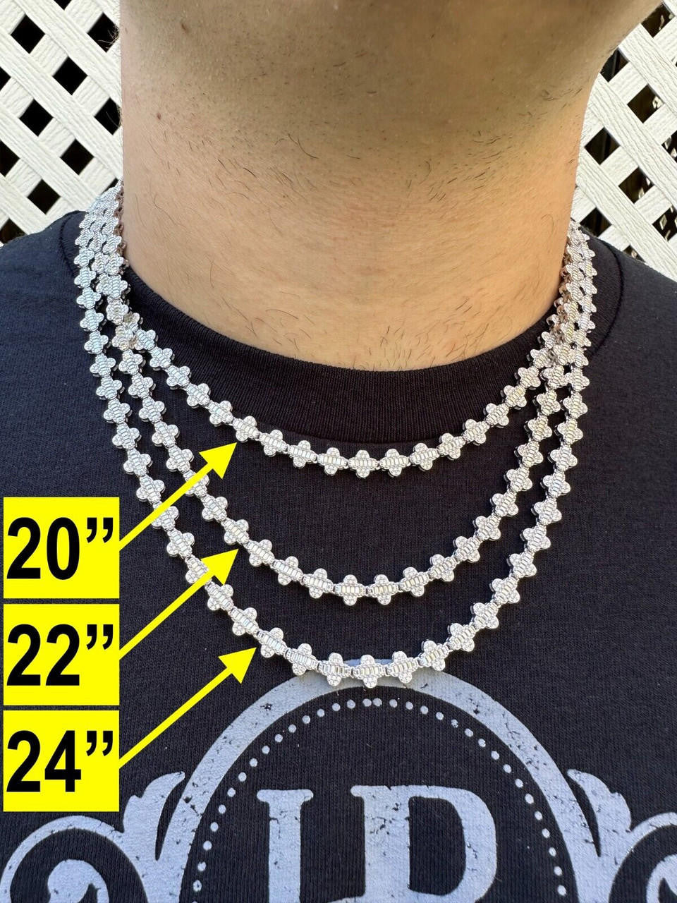 MOISSANITE Baguette Clover Chain Necklace Iced Out - 925 Silver - 8mm - 14"-24"