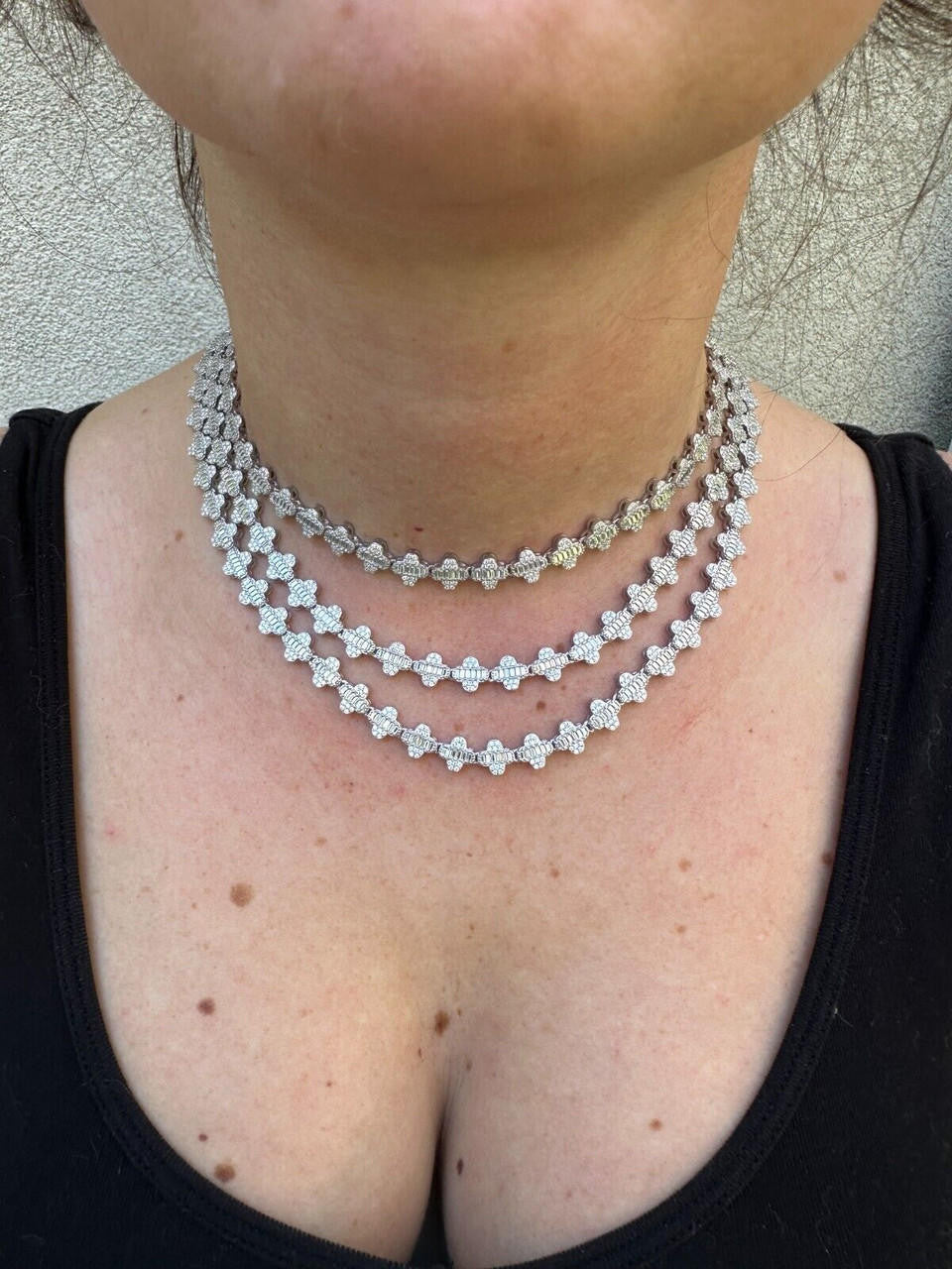 MOISSANITE Baguette Clover Chain Necklace Iced Out - 925 Silver - 8mm - 14"-24"