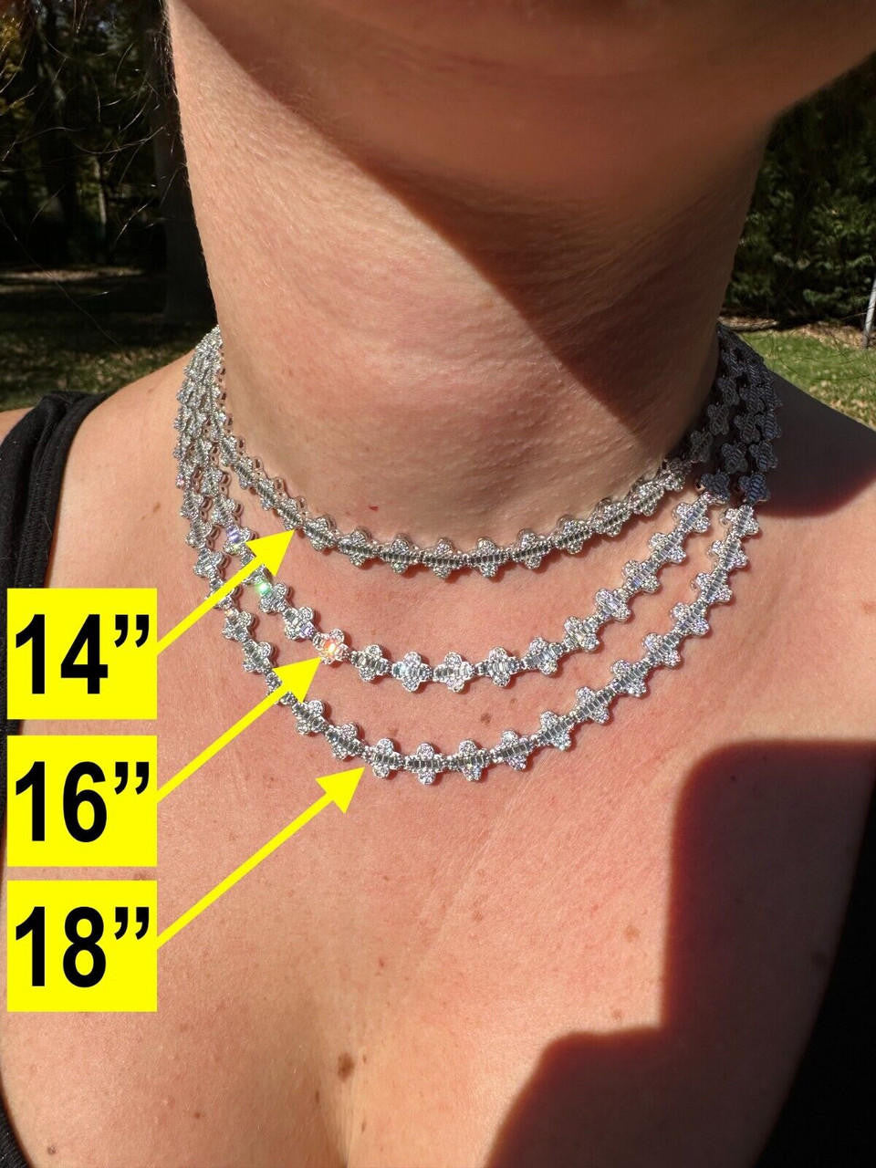 MOISSANITE Baguette Clover Chain Necklace Iced Out - 925 Silver - 8mm - 14"-24"