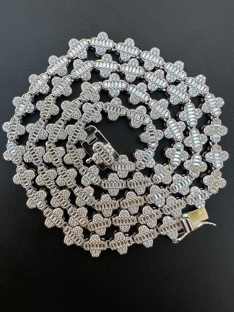 MOISSANITE Baguette Clover Chain Necklace Iced Out - 925 Silver - 8mm - 14"-24"