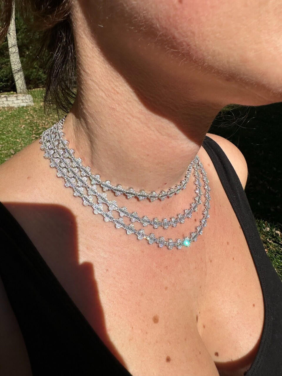 MOISSANITE Baguette Clover Chain Necklace Iced Out - 925 Silver - 8mm - 14"-24"