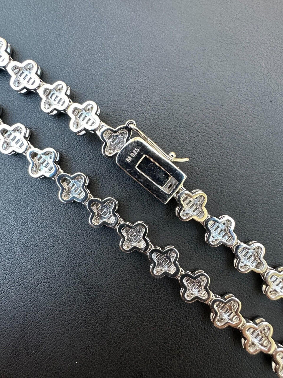 MOISSANITE Baguette Clover Chain Necklace Iced Out - 925 Silver - 8mm - 14"-24"