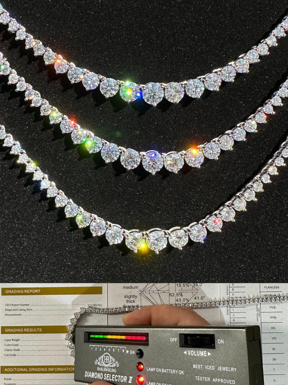MOISSANITE Graduated Tennis Chain Necklace Iced Out - 925 Silver - 3-7mm - 14"-24"