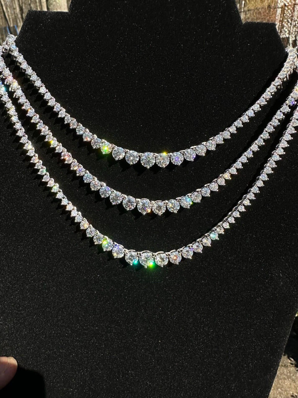 MOISSANITE Graduated Tennis Chain Necklace Iced Out - 925 Silver - 3-7mm - 14"-24"