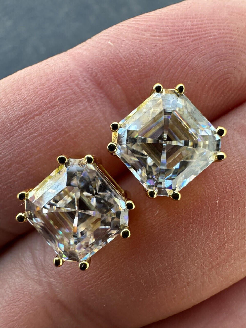 MOISSANITE Asscher Cut Square Solitaire Stud Earrings - 14k Gold Vermeil 925 Silver - 4mm-8mm - 0.7-6ct
