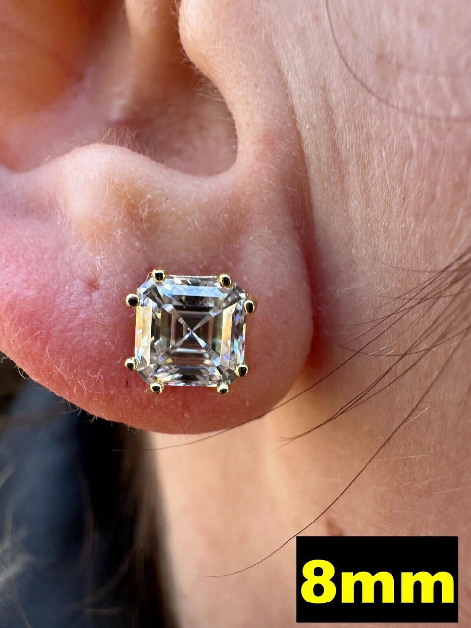 MOISSANITE Asscher Cut Square Solitaire Stud Earrings - 14k Gold Vermeil 925 Silver - 4mm-8mm - 0.7-6ct