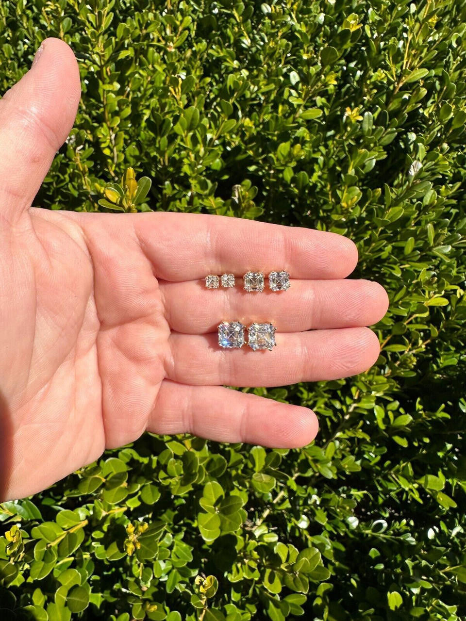 MOISSANITE Asscher Cut Square Solitaire Stud Earrings - 14k Gold Vermeil 925 Silver - 4mm-8mm - 0.7-6ct