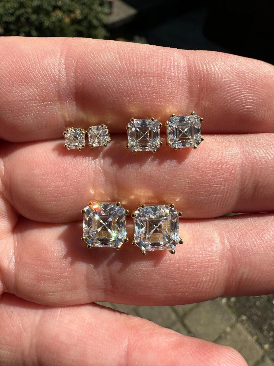 MOISSANITE Asscher Cut Square Solitaire Stud Earrings - 14k Gold Vermeil 925 Silver - 4mm-8mm - 0.7-6ct