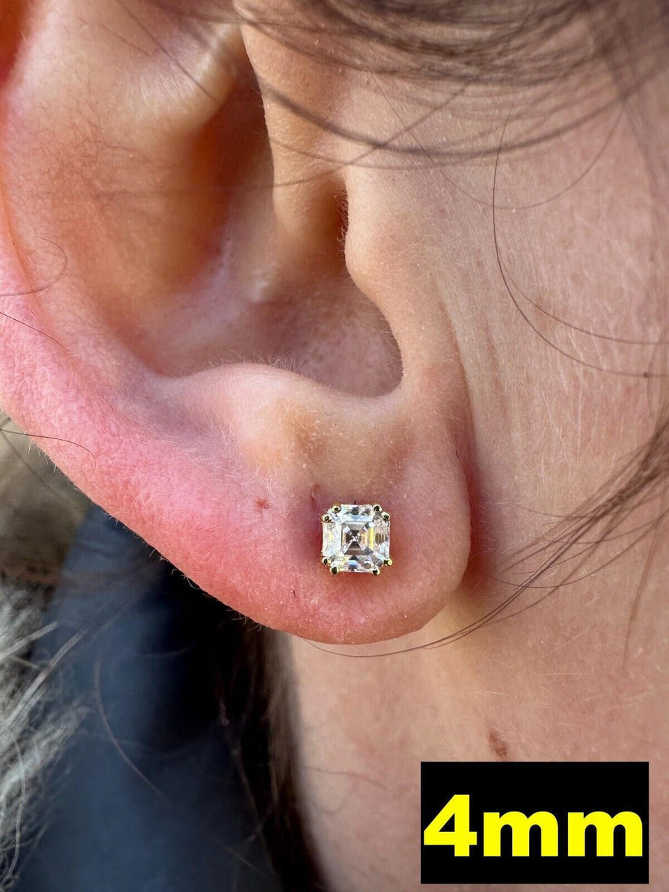 MOISSANITE Asscher Cut Square Solitaire Stud Earrings - 14k Gold Vermeil 925 Silver - 4mm-8mm - 0.7-6ct