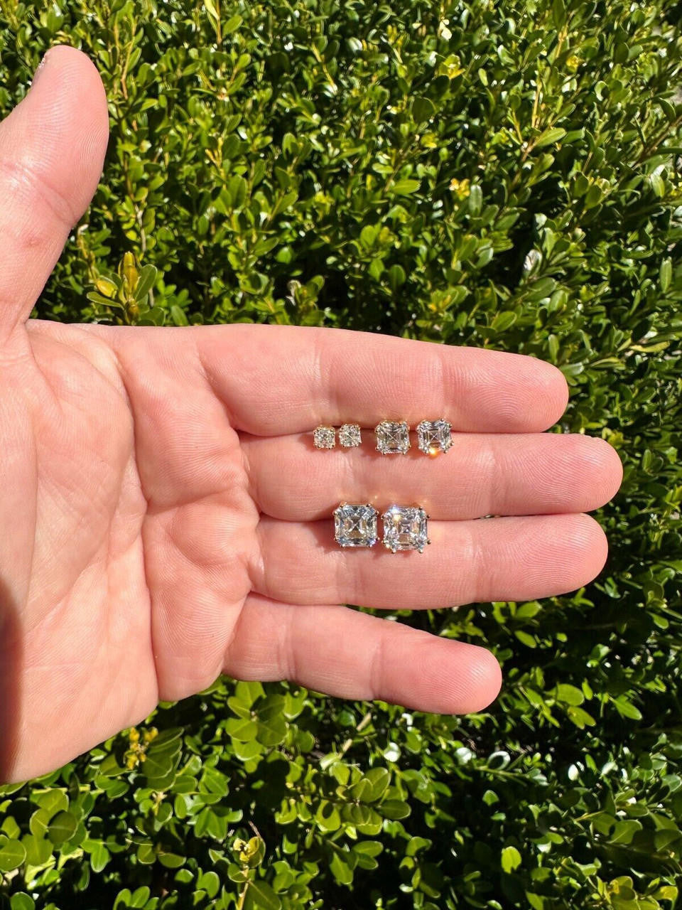MOISSANITE Asscher Cut Square Solitaire Stud Earrings - 14k Gold Vermeil 925 Silver - 4mm-8mm - 0.7-6ct