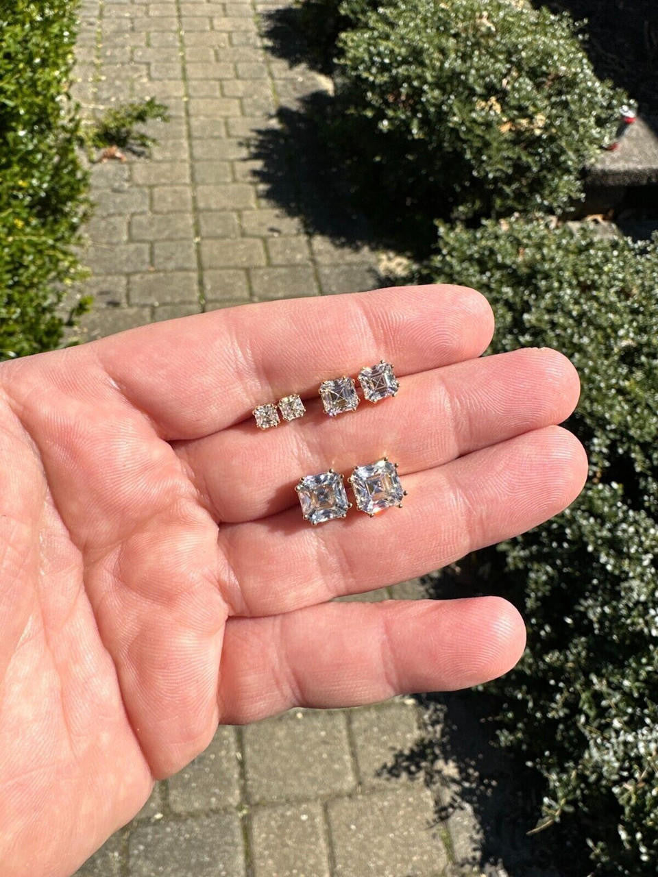 MOISSANITE Asscher Cut Square Solitaire Stud Earrings - 14k Gold Vermeil 925 Silver - 4mm-8mm - 0.7-6ct
