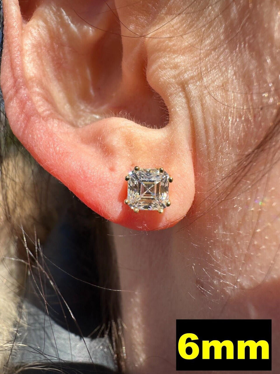 MOISSANITE Asscher Cut Square Solitaire Stud Earrings - 14k Gold Vermeil 925 Silver - 4mm-8mm - 0.7-6ct