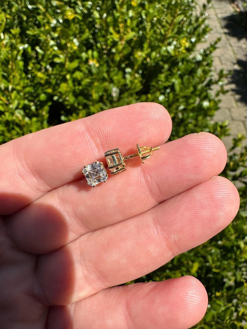 MOISSANITE Asscher Cut Square Solitaire Stud Earrings - 14k Gold Vermeil 925 Silver - 4mm-8mm - 0.7-6ct