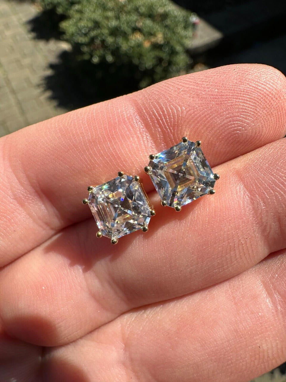 MOISSANITE Asscher Cut Square Solitaire Stud Earrings - 14k Gold Vermeil 925 Silver - 4mm-8mm - 0.7-6ct