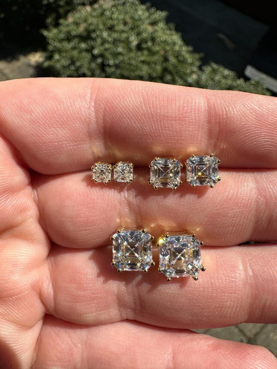 MOISSANITE Asscher Cut Square Solitaire Stud Earrings - 14k Gold Vermeil 925 Silver - 4mm-8mm - 0.7-6ct