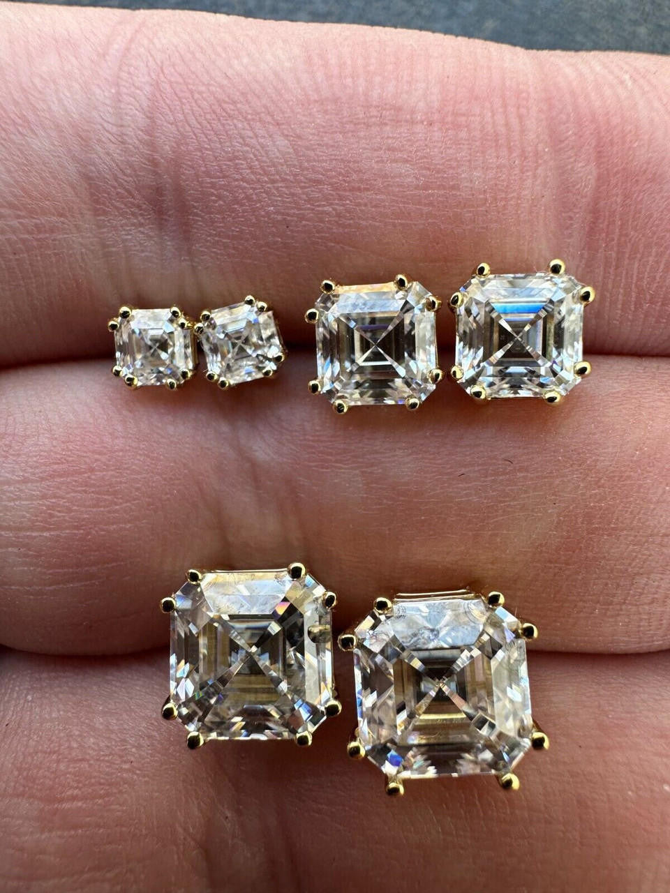 MOISSANITE Asscher Cut Square Solitaire Stud Earrings - 14k Gold Vermeil 925 Silver - 4mm-8mm - 0.7-6ct
