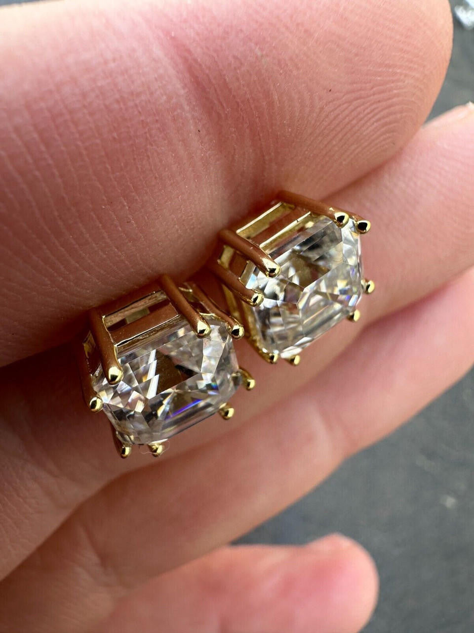 MOISSANITE Asscher Cut Square Solitaire Stud Earrings - 14k Gold Vermeil 925 Silver - 4mm-8mm - 0.7-6ct