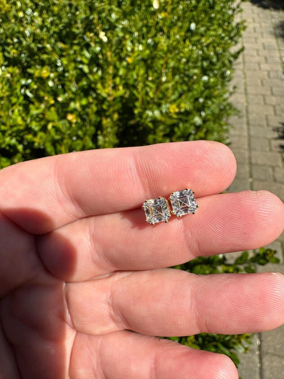 MOISSANITE Asscher Cut Square Solitaire Stud Earrings - 14k Gold Vermeil 925 Silver - 4mm-8mm - 0.7-6ct