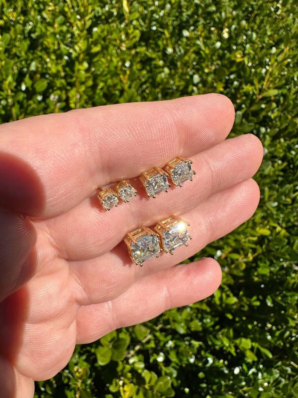 MOISSANITE Asscher Cut Square Solitaire Stud Earrings - 14k Gold Vermeil 925 Silver - 4mm-8mm - 0.7-6ct