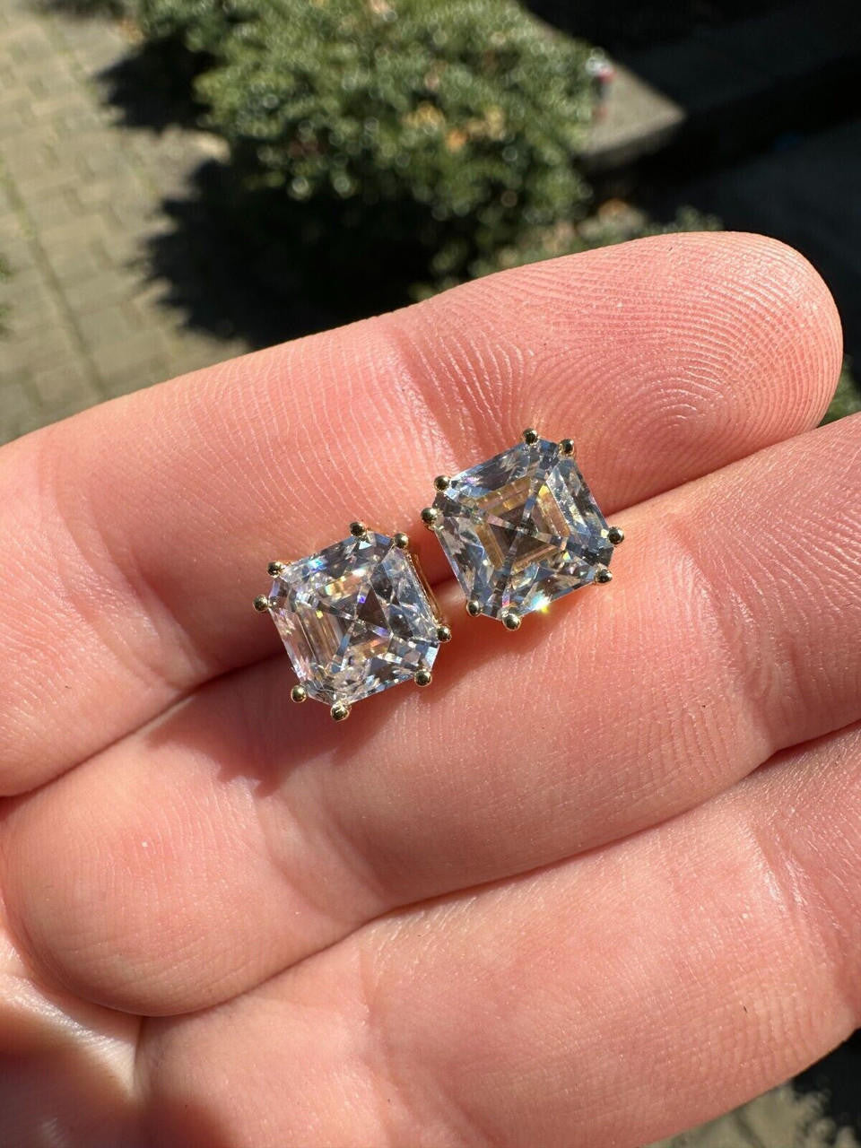 MOISSANITE Asscher Cut Square Solitaire Stud Earrings - 14k Gold Vermeil 925 Silver - 4mm-8mm - 0.7-6ct