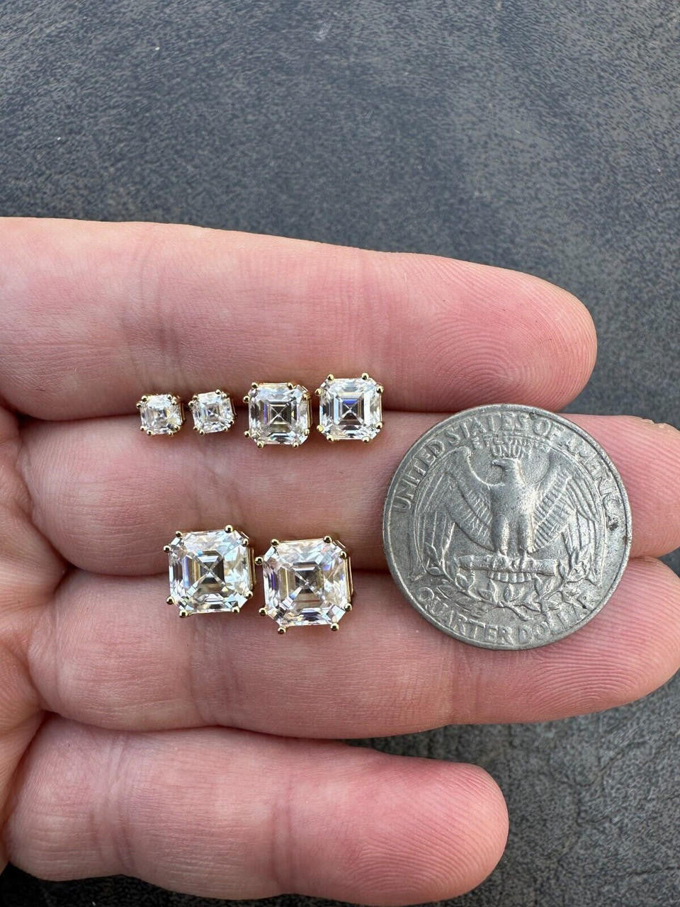 MOISSANITE Asscher Cut Square Solitaire Stud Earrings - 14k Gold Vermeil 925 Silver - 4mm-8mm - 0.7-6ct