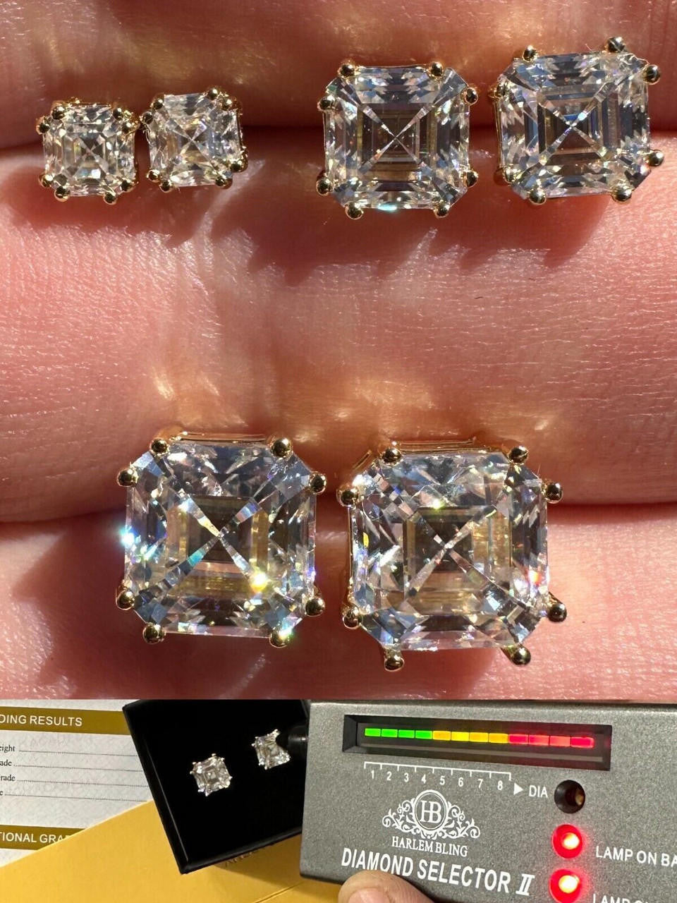 MOISSANITE Asscher Cut Square Solitaire Stud Earrings - 14k Gold Vermeil 925 Silver - 4mm-8mm - 0.7-6ct