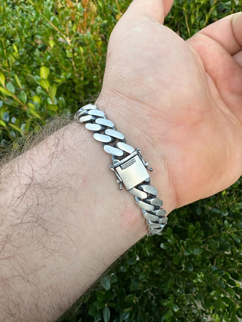 Miami Cuban Bracelet W. Lion Motif - 925 Sterling Silver Oxidized Gunmetal - 7"-9" - 10.5mm