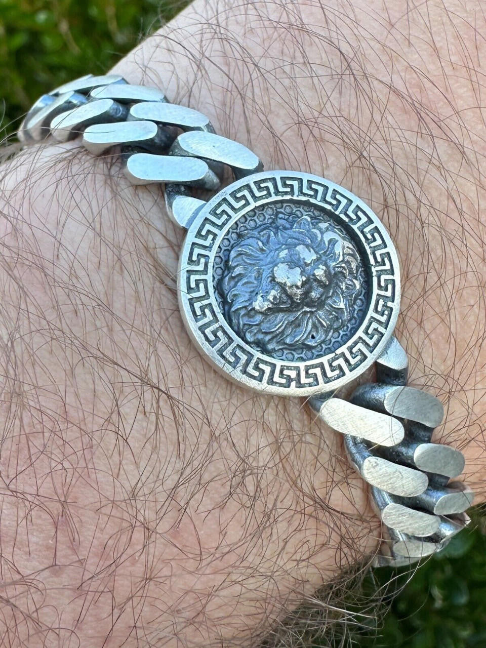 Miami Cuban Bracelet W. Lion Motif - 925 Sterling Silver Oxidized Gunmetal - 7"-9" - 10.5mm