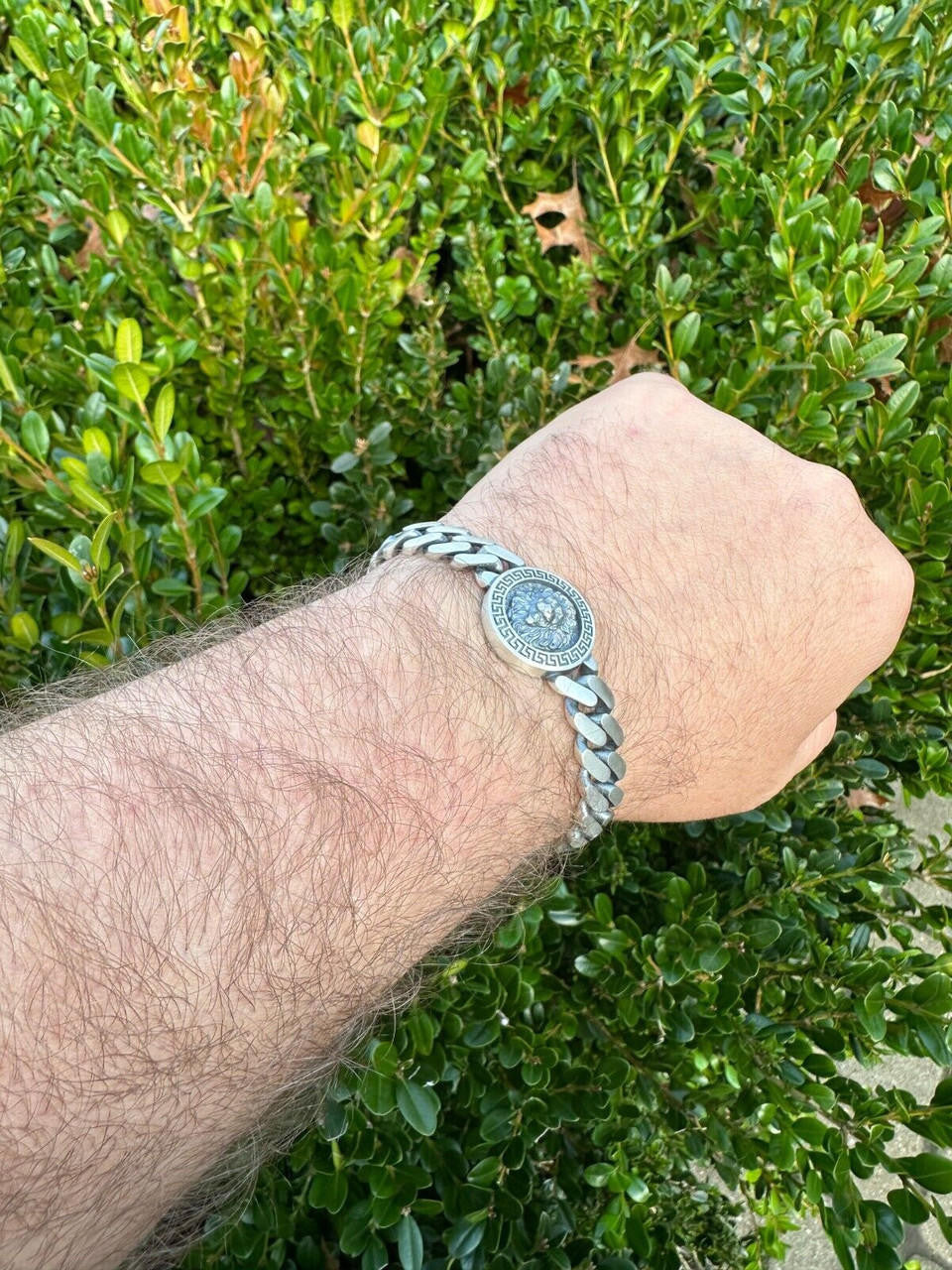 Miami Cuban Bracelet W. Lion Motif - 925 Sterling Silver Oxidized Gunmetal - 7"-9" - 10.5mm