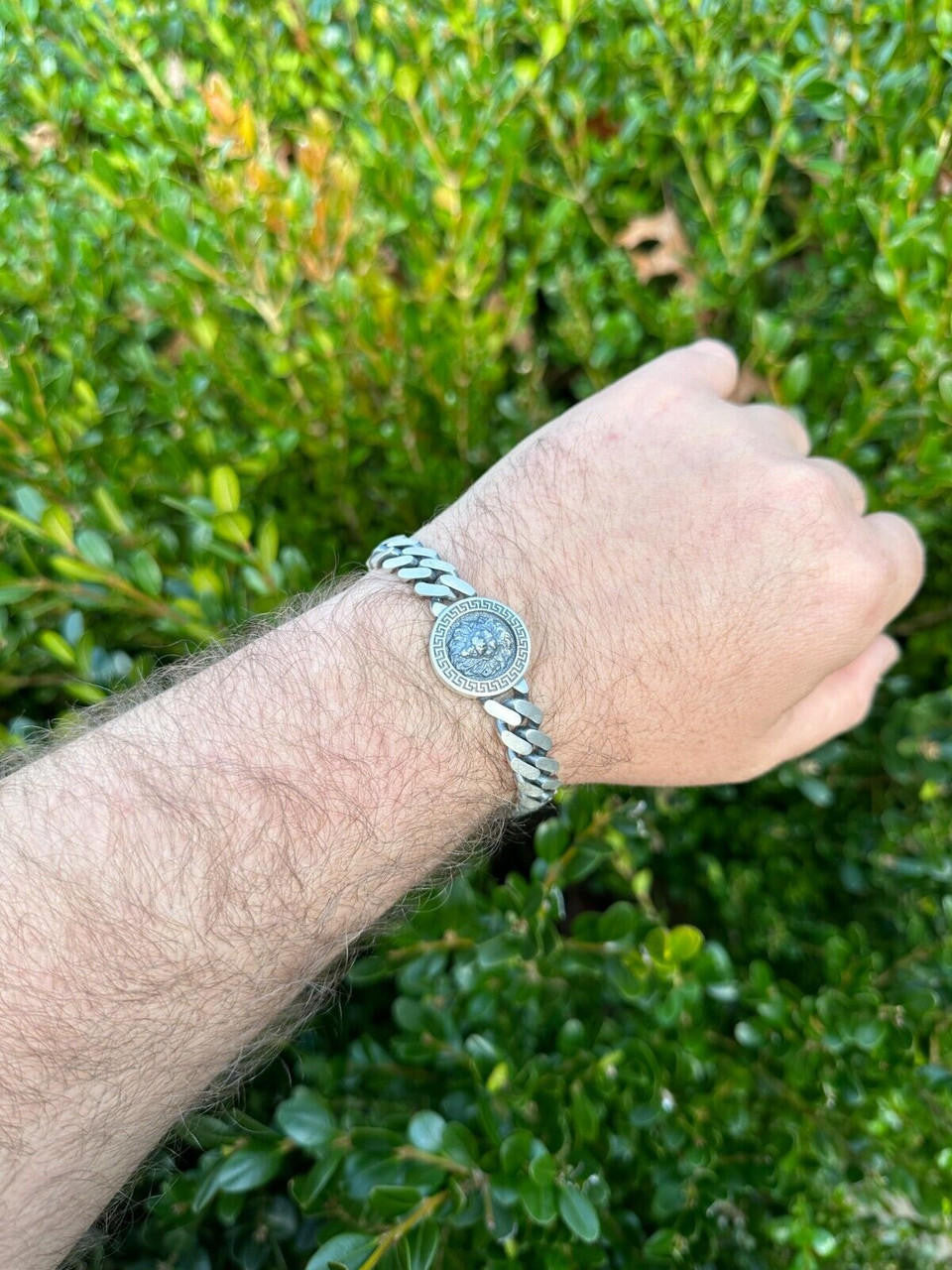 Miami Cuban Bracelet W. Lion Motif - 925 Sterling Silver Oxidized Gunmetal - 7"-9" - 10.5mm