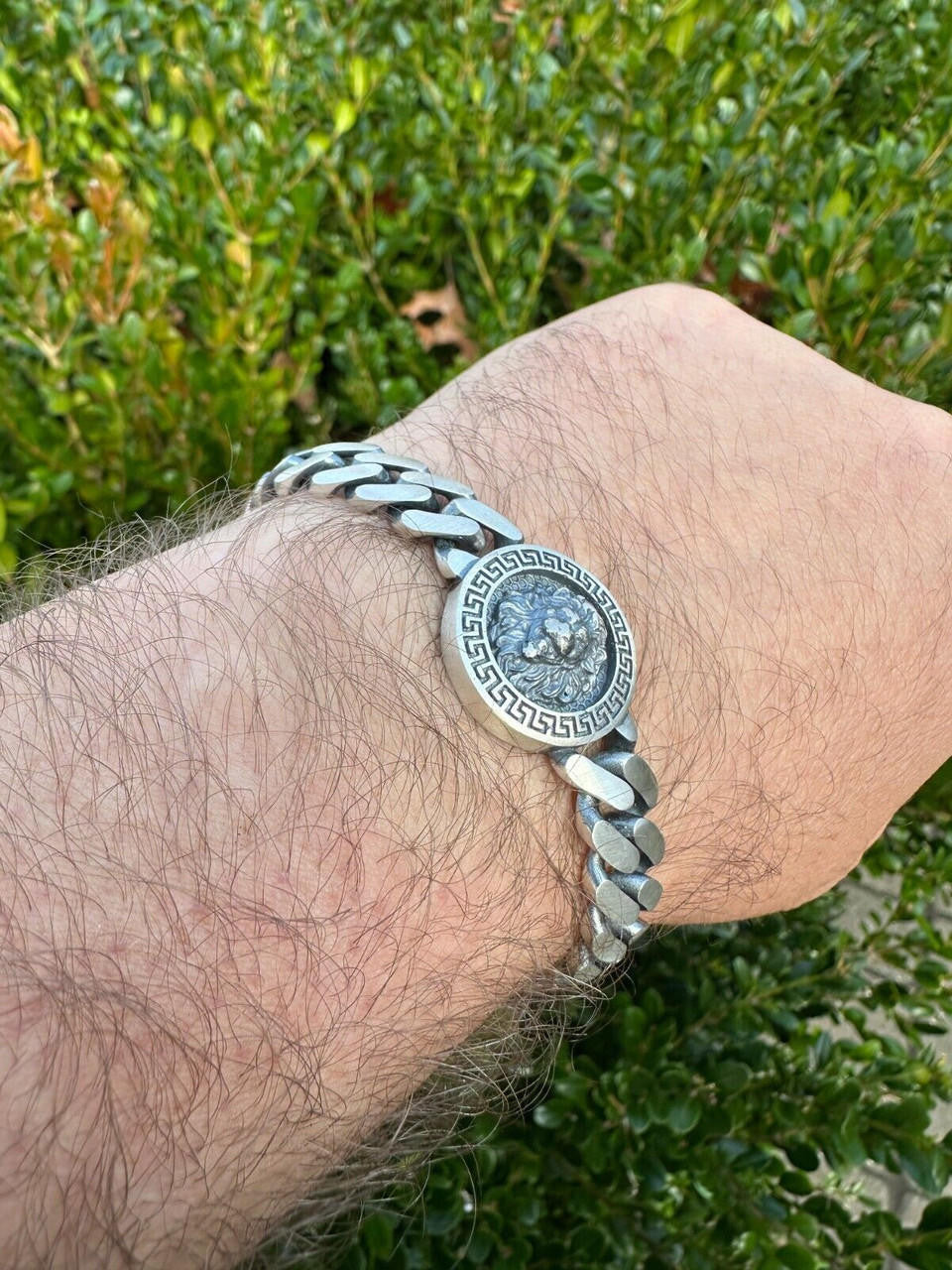Miami Cuban Bracelet W. Lion Motif - 925 Sterling Silver Oxidized Gunmetal - 7"-9" - 10.5mm