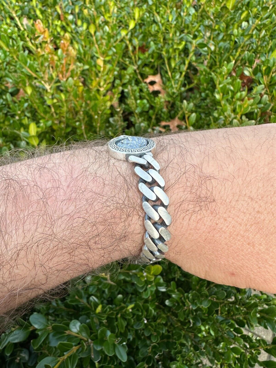 Miami Cuban Bracelet W. Lion Motif - 925 Sterling Silver Oxidized Gunmetal - 7"-9" - 10.5mm