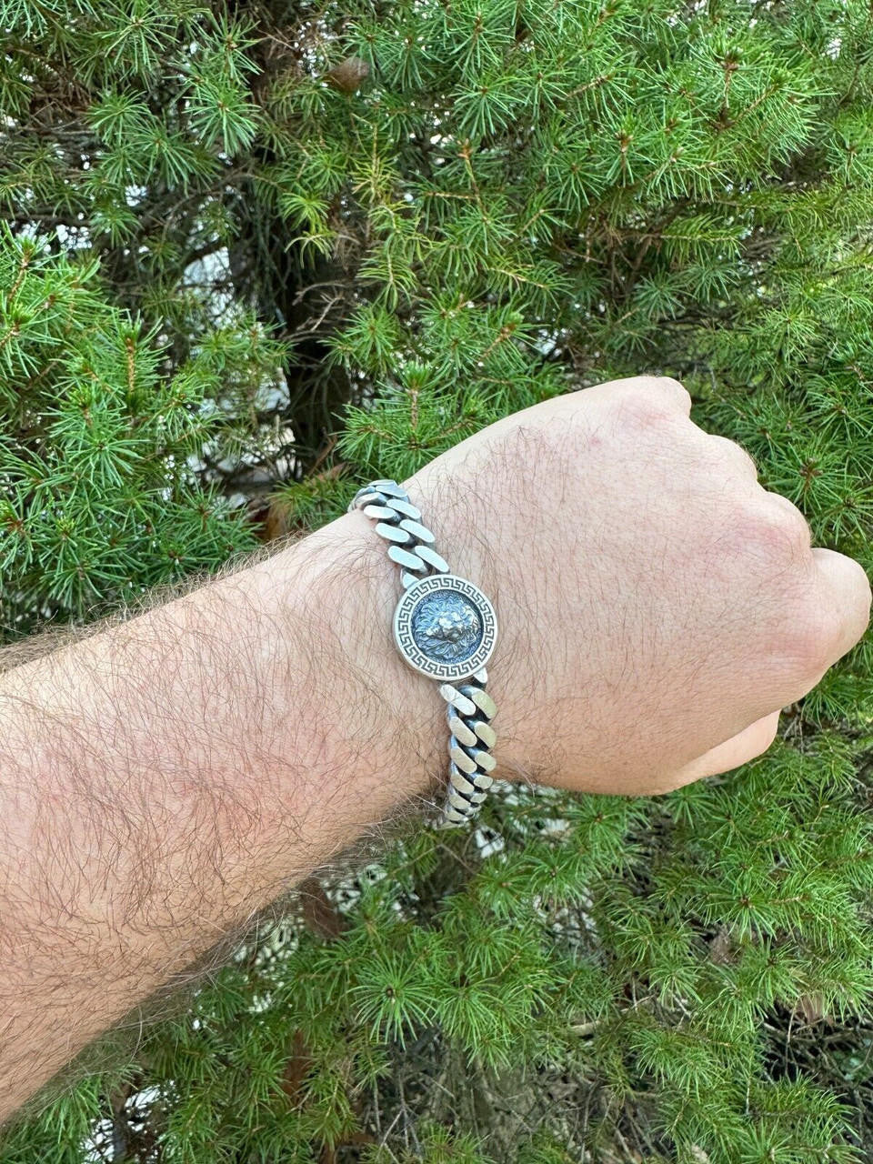 Miami Cuban Bracelet W. Lion Motif - 925 Sterling Silver Oxidized Gunmetal - 7"-9" - 10.5mm