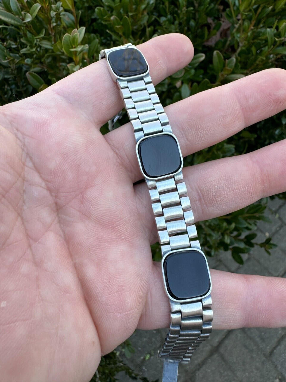 Presidential Bracelet W. Natural Black Onyx Motifs - 925 Sterling Silver Oxidized Gunmetal - 7"-9" - 15mm