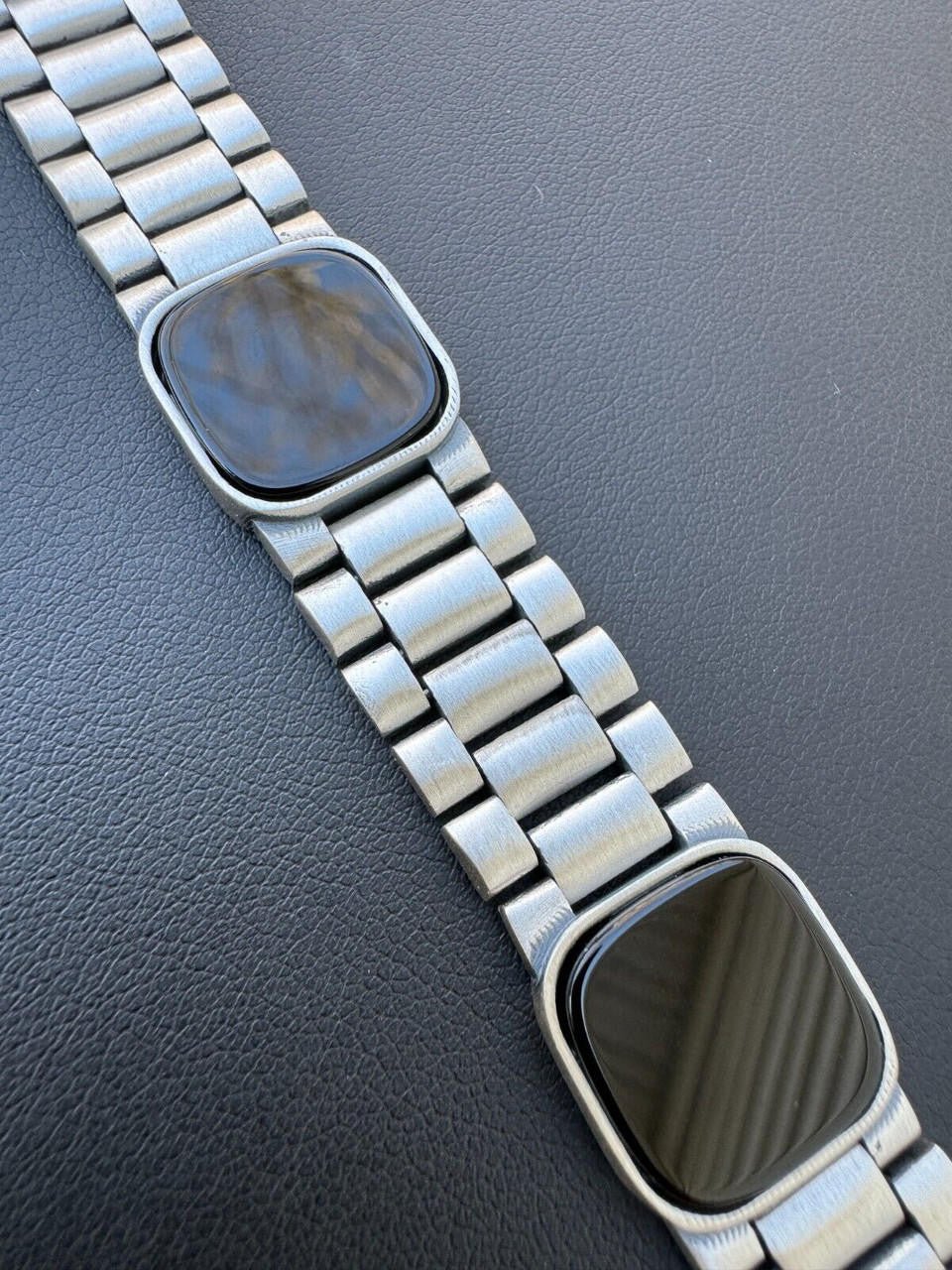 Presidential Bracelet W. Natural Black Onyx Motifs - 925 Sterling Silver Oxidized Gunmetal - 7"-9" - 15mm