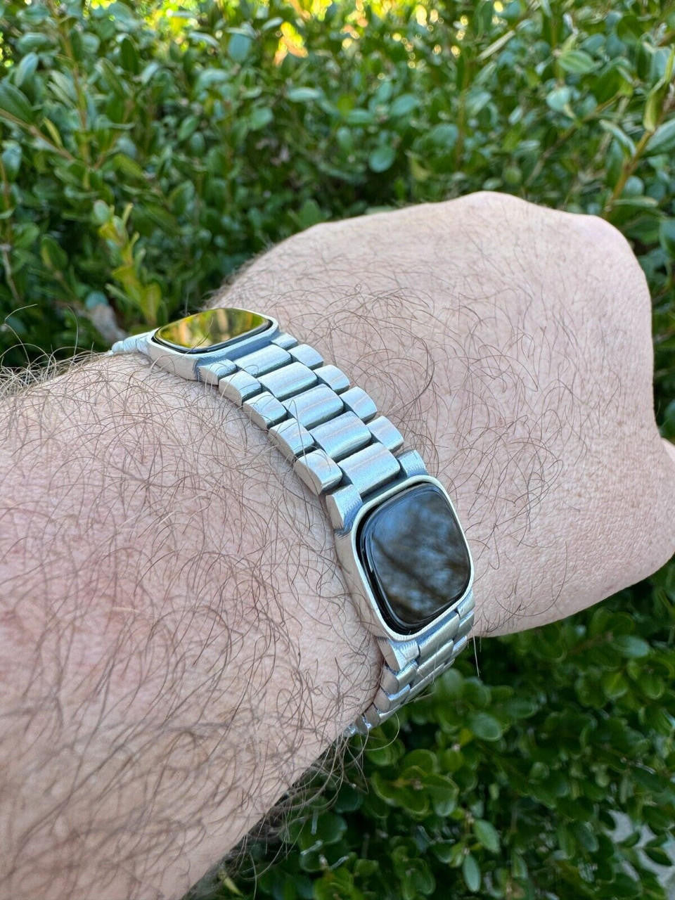 Presidential Bracelet W. Natural Black Onyx Motifs - 925 Sterling Silver Oxidized Gunmetal - 7"-9" - 15mm