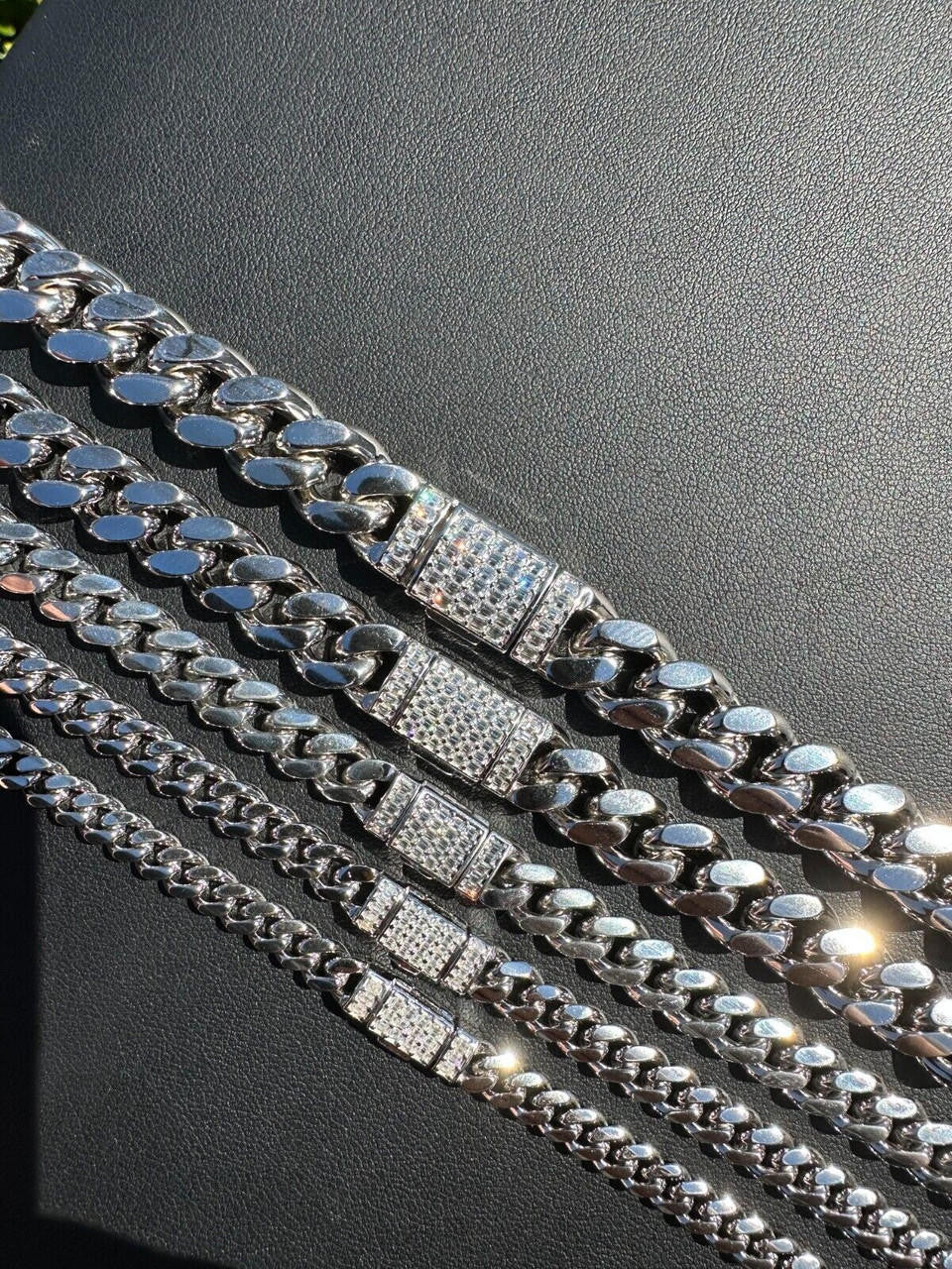 MOISSANITE Baguette Iced Clasp Miami Cuban Link Chain Necklace - 925 Silver - 16"-30" - 5mm-12mm