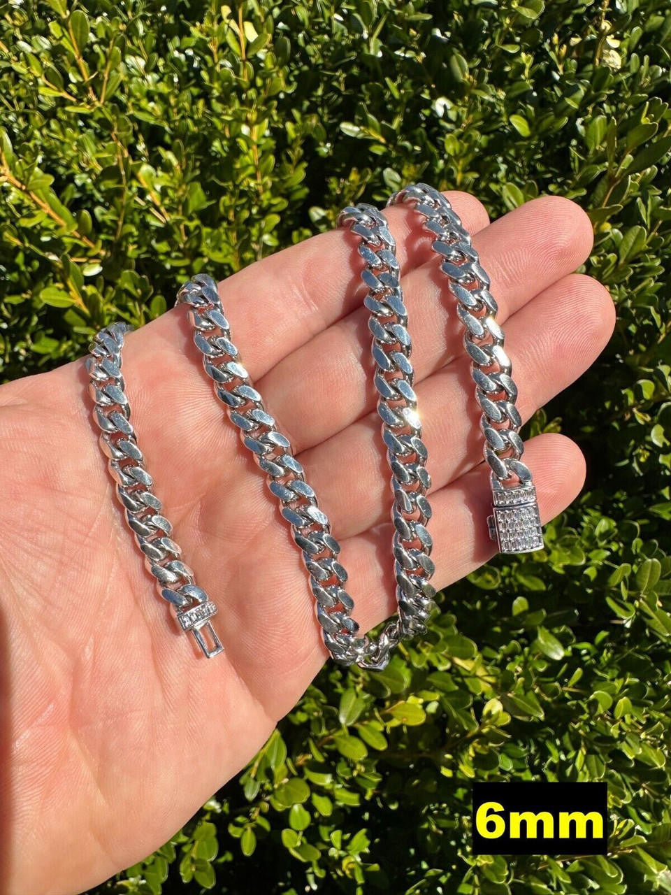 MOISSANITE Baguette Iced Clasp Miami Cuban Link Chain Necklace - 925 Silver - 16"-30" - 5mm-12mm